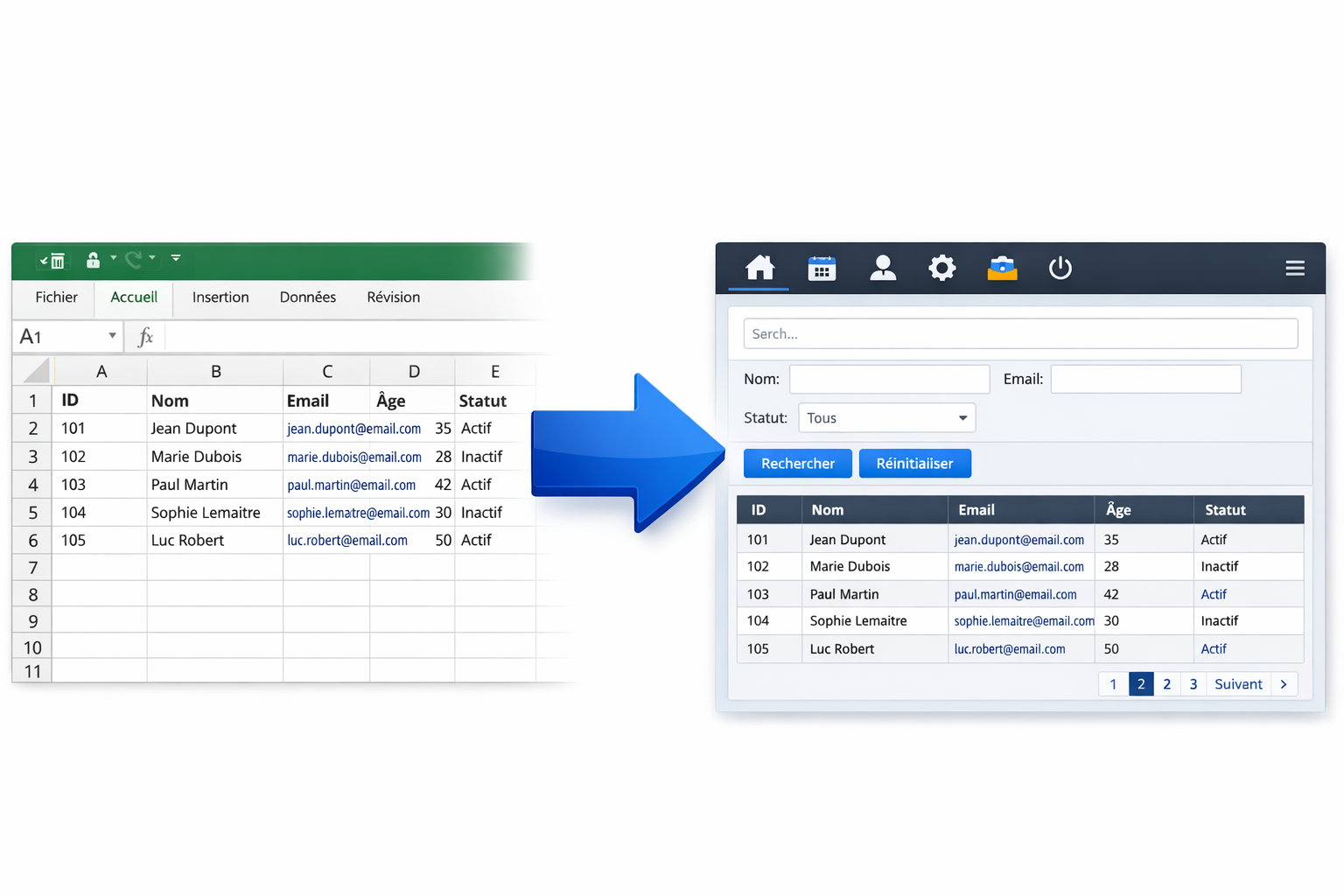 Transformation Excel vers application