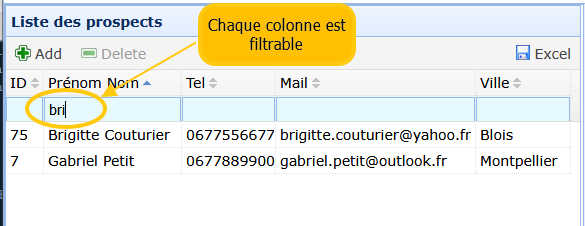 Filtrez le tableau