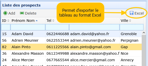 Exporter le tableau vers Excel